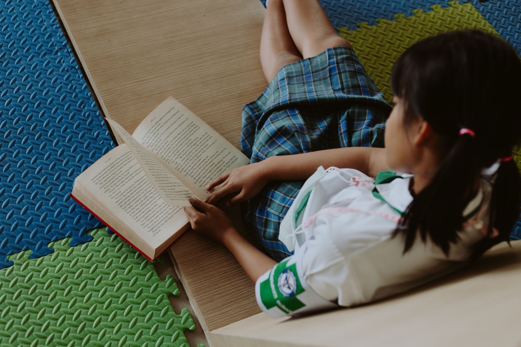 A student reading a book