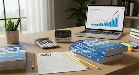 SAT practice books and a timer on a study desk
